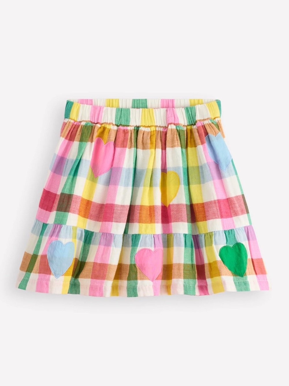 Mini Boden plaid hearts multicolored rainbow skirt girls checkered colorful